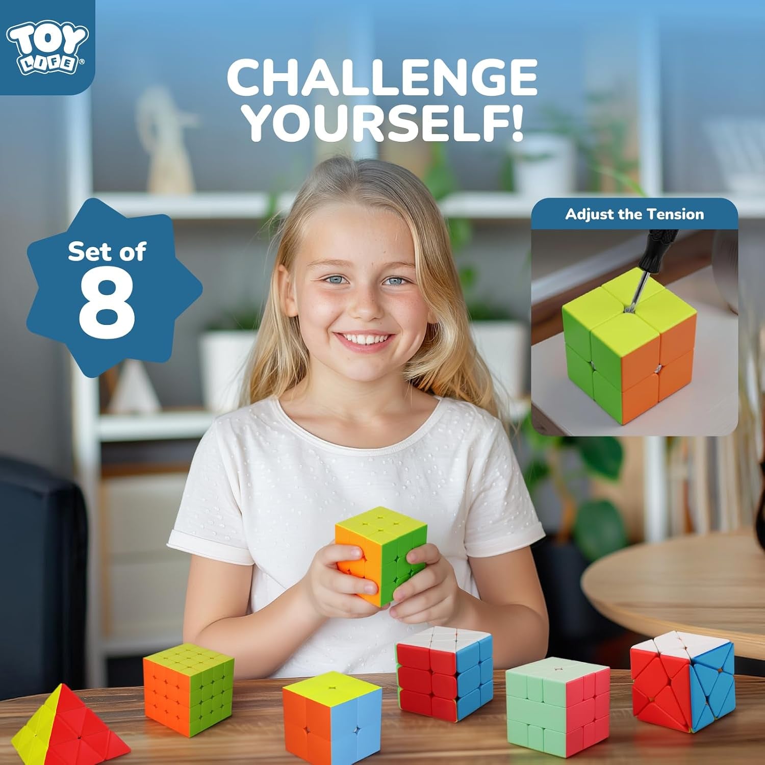 Speed Cube Set 8 Pack Magic Cube | Includes 3X3, 2X2, 4X4 Speed Cube, Pyramid Cube, Megaminx Cube Bundle Collection Cube Toys for Kids & Adults