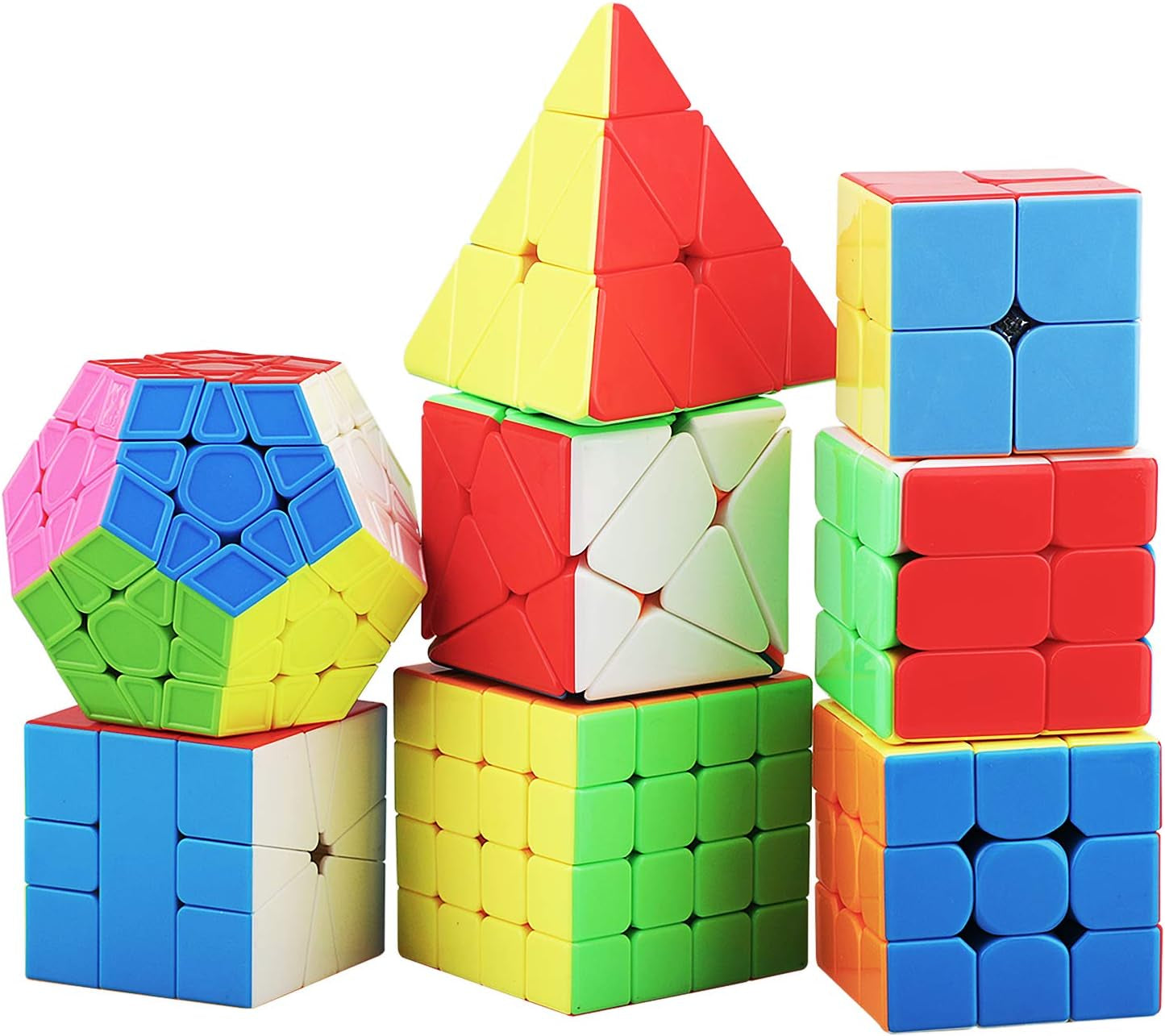 Speed Cube Set 8 Pack Magic Cube | Includes 3X3, 2X2, 4X4 Speed Cube, Pyramid Cube, Megaminx Cube Bundle Collection Cube Toys for Kids & Adults