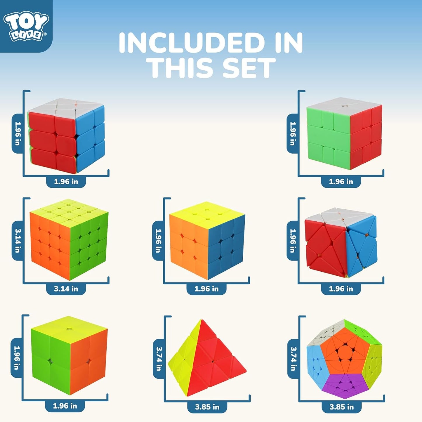 Speed Cube Set 8 Pack Magic Cube | Includes 3X3, 2X2, 4X4 Speed Cube, Pyramid Cube, Megaminx Cube Bundle Collection Cube Toys for Kids & Adults