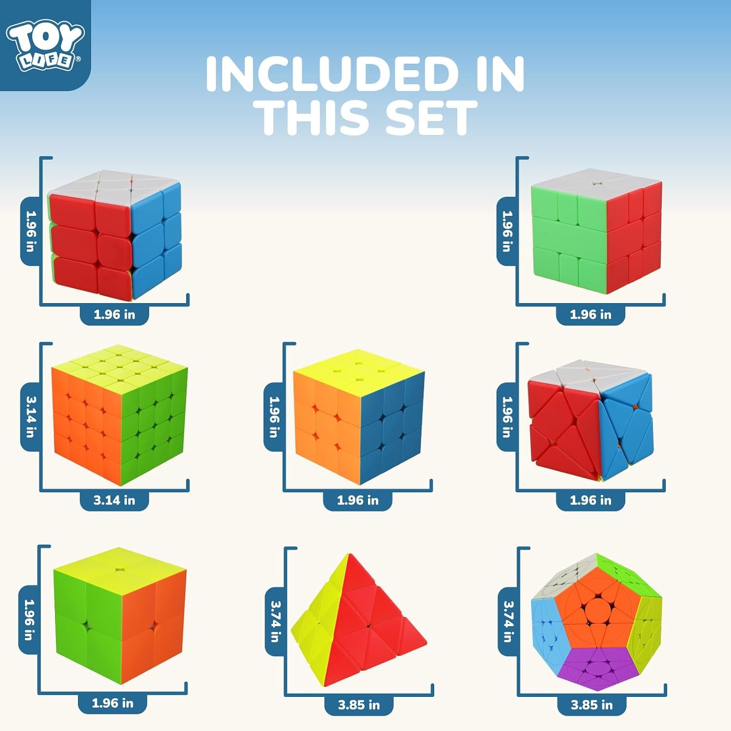 Speed Cube Set 8 Pack Magic Cube | Includes 3X3, 2X2, 4X4 Speed Cube, Pyramid Cube, Megaminx Cube Bundle Collection Cube Toys for Kids & Adults